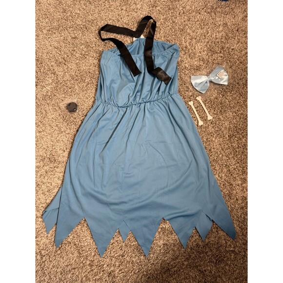 Flintstones Wilma Pebbles Costume Blue Dress Bow Bones Halloween Adult Large NEW - Picture 14 of 15